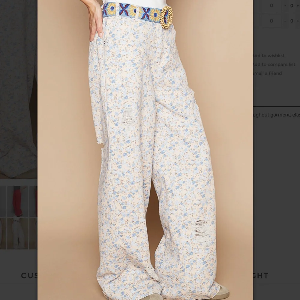 16. NWOT POL Floral Wide Leg Jeans - Blue and Cream - Picture 3 of 6